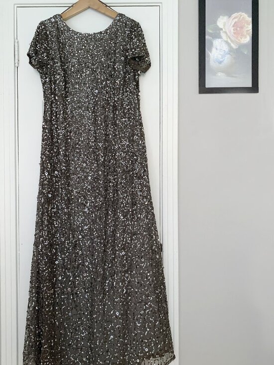 Adrianna Papell Dresses & Skirts - Adrianna Papell Scoop-Back All-Over Sequin Gown | Lead Gray | Size 18W